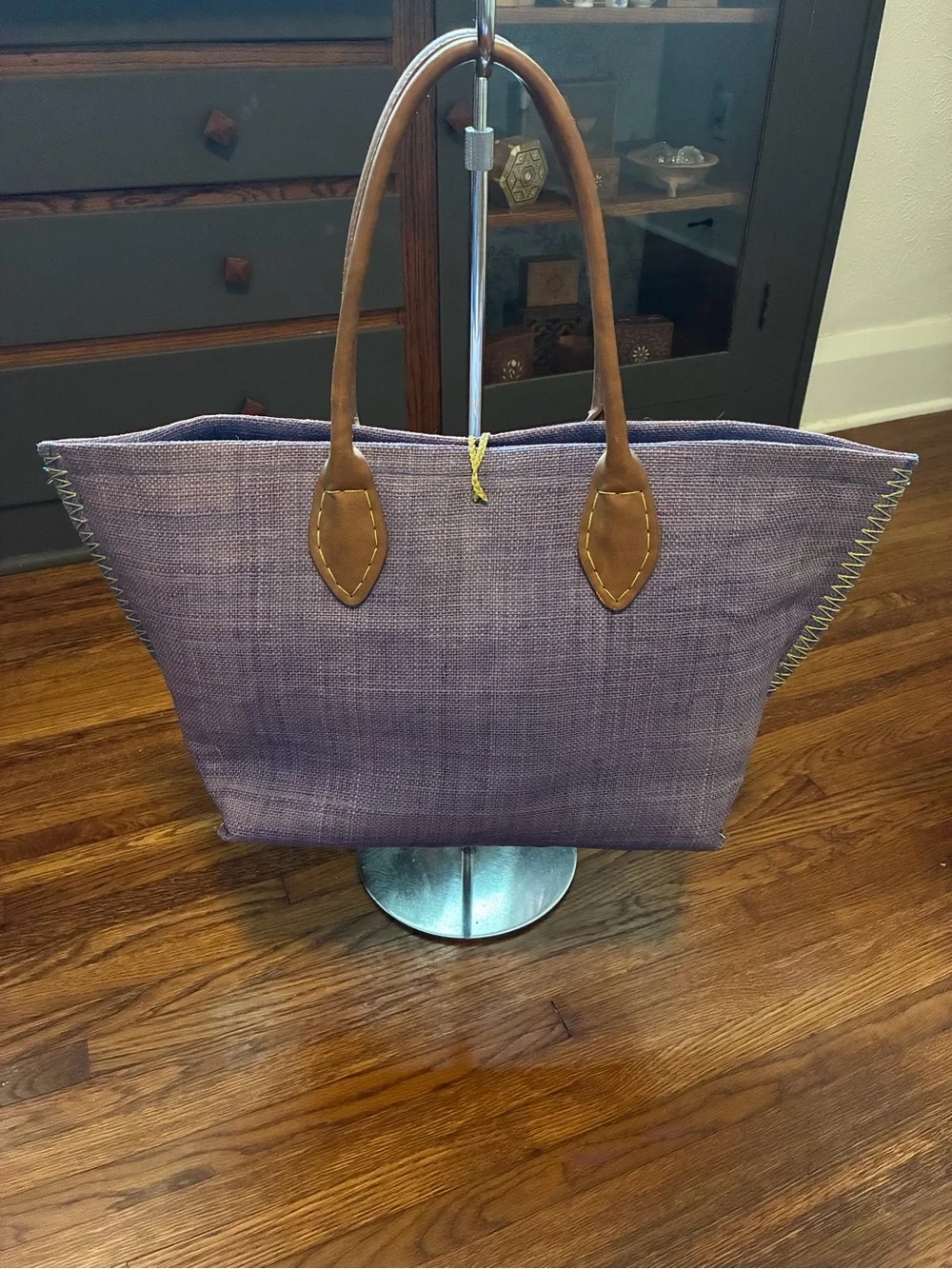 Lilly Pulitzer for Target Straw Lavender Tote with Brown Handles